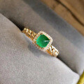 wholesale S925 Sterling Silver Simulated Emerald 5*5mm Sugar Loaf Ring, Daily Fashion Minimalist Style-0-0