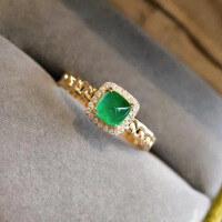 wholesale S925 Sterling Silver Simulated Emerald 5*5mm Sugar Loaf Ring, Daily Fashion Minimalist Style-R994 Platinum 8