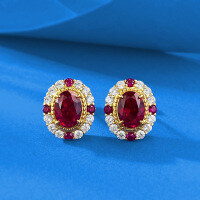 wholesale S925 silver jewelry, new style pigeon blood red pigeon egg 6*8mm oval earrings, lightweight luxury with a sense of elegance-E686 Pigeon Blood Red Earrings>925 Silver