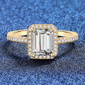 S925 Sterling Silver Four-Prong Square Emerald Cut Moissanite Cross-Border Wedding Ring Wholesale-0-0