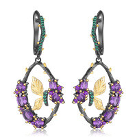 wholesale S925 Sterling Silver Secret Garden Designer Natural Gemstone Earrings, Butterfly Design in Natural Style-Natural garnet earrings