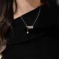 wholesale S925 Sterling Silver Quarter Note Pearl Sliding Necklace, Fashionable and Luxurious Niche One-Line Balance Bar Collarbone Chain for Women-0-2