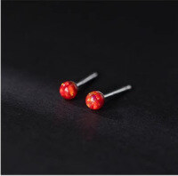 wholesale S925 silver round synthetic opal earrings Korean minimalist delicatewomen's ear jewelry M02022-S925 silver pair red 925 silver