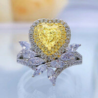 wholesale Metal, Heart-shaped Imported Fancy Color Diamond High Carbon Diamond One Carat Heart-shaped Yellow Diamond Luxury Elegant European and American Ring-Yellow No. 5