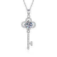 S925 Sterling Silver Moissanite Crown Key Pendant Necklace, 1ct Wholesale.-6.5mm high-carbon stone  925 silver