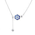 wholesale S925 Sterling Silver Retro Resin Small Fresh Blue Gradient Flower Tassel Patchwork Ethnic Style Necklace-0-4