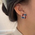 wholesale S925 Sterling Silver Korean Geometric Quadrilateral Drip Enamel Earrings for Women, Light Luxury Fashionable Elegant Earrings-0-2