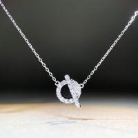 wholesale S925 Sterling Silver Women's Pig Nose Pendant Full Diamond O-Shaped Necklace Minimalist High-End Collarbone Chain Direct Factory Wholesale-White necklace-XL138 925 silver
