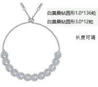 925 Silver Heart Bracelet Fashion Trend, Moissanite Cross-Border Custom Jewelry Processing-148 moissanite beads; adjustable length (14~20cm)