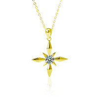 S925 Sterling Silver Moissanite Four-Pointed Star Necklace, Factory Direct-Four-pointed star necklace (gold)  50-point moissanite