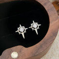 wholesale Metal: S999 Sterling Silver, Eight-Pointed Star Ear Studs Women, Ins Style Light Luxury Fashion High Street Wind Earrings Ear Accessories New-0-1