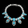 wholesale 925 Silver Gold-Plated Bracelet with High-Carbon Diamonds, Blue Turquoise, Oval Cut, Exquisite, Unique Geometric Versatile Jewelry for Women-0-3
