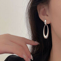 wholesale S925 Sterling Silver Round Oval Face-Slimming Stud Earrings Women New Trend Korean Style Heavy Duty Earrings-High-end custom-made