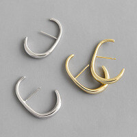 wholesale S925 Sterling Silver EF840 Korean Style C-Shaped Earrings, INS Minimalist, Unique and Niche, Versatile Silver Earrings-Platinum [with sterling silver ear plugs] &gt; 925 silver