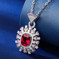 wholesale S925 Sterling Silver Full Diamond Oval Collarbone Necklace for Women, Cross-Border Cultivated Ruby Necklace Wholesale-Single pendant without chain
