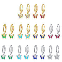 wholesale 925 Sterling Silver Butterfly Ear Studs, Ins Style Diamond Inlaid Animal Earrings, Piercing Screw Ear Jewelry for Women, Cross-border Jewelry Wholesale-Platinum-Red Diamond