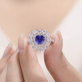 wholesale S925 silver plated with 18k gold, lab-grown royal blue sapphire heart-shaped 7*7mm high-end jewelry closed ring-0-0