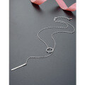 wholesale 925 Sterling Silver Diamond-Embellished Long Tassel Necklace for Women, Minimalist Luxury Small Circle Pendant Collarbone Chain-0-2