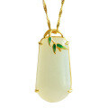 wholesale Silver with certificate natural jade pendant women's silver inlaid cold enamel bamboo leaf national style Hetian jade plain card necklace wholesale-0-4