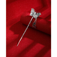 wholesale 999 Pure Silver Hairpin, Ethnic Style Retro Butterfly Tassel Hair Stick, Solid Silver Hair Accessory for Updo Hairpin-Butterfly hairpin 999 silver, approximately 21.9 grams + certificate  999 silver