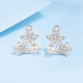 wholesale S925 Sterling Silver Star Moissanite Ear Studs with Freshwater Pearl Earrings, Luxury Hot-Style Ready-to-Ship Wholesale-0-0