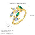 wholesale S925 Sterling Silver Adjustable Floral Ring With Colorful Zirconia, Elegant Nature-inspired Design-0-9