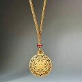 wholesale Antique Gold-Plated Sand Textured Pendant Necklace for Women, Adjustable Long Layering Chain, Vintage Gold Shop Style-0-4
