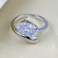wholesale S925 Silver Metal, European and American New Ins Ring, 7*10 Ice Flower Cut High Carbon Elliptical Minimalist Ring for Foreign Trade-0-1