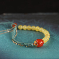wholesale Wholesale DIY Handwoven Bracelet with Certificate, Featuring Metal Material, 6mm South Red Agate, Beeswax Amber Beads, Peace Buckle, and Tassel-6mm beeswax + 10mm southern red agate pure natural