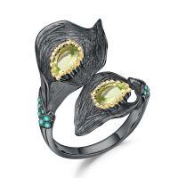 wholesale S925 silver Italian artisanal jewelry designer-style open ring with vintage natural aesthetic and genuine colored gemstones-Natural peridot ring>Adjustable opening