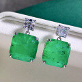 wholesale 925 Sterling Silver Earrings for Women, New Style 15*15 Emerald with Inclusions, Korean Style Ultra Sparkly Elegant Stud Earrings-0-0