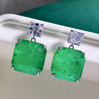 wholesale 925 Sterling Silver Earrings for Women, New Style 15*15 Emerald with Inclusions, Korean Style Ultra Sparkly Elegant Stud Earrings-Emerald 925 Silver