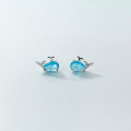 wholesale S925 silver blue diamond whale stud earrings Korean version minimalist petite and elegant women's ear jewelry M04189-0-3