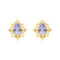 wholesale S925 Silver Plated 14K Gold Japanese Light Luxury Niche Tanzanite Ring/Earrings/Necklace Set-0-8