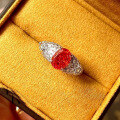 wholesale S925 Sterling Silver 7*9mm Oval Sunset Orange High-Carbon Diamond Ring Simulated Diamond Ring-0-2