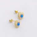 wholesale S925 Gold-Plated French Light Luxury Two-Tone Heart-Shaped Blue Opal Wire Drawing Process Earrings-0-2