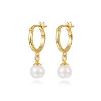 wholesale S925 Sterling Silver Retro Glass Bead Earrings With Pearl Accents For Women-E2814-Gold/Glass Beads 925 Silver