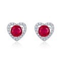 wholesale S925 Sterling Silver Cross-Border New Light Luxury Cultivated Ruby Heart Stud Earrings for Women, Wholesale and Customization-0-5