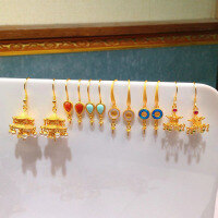 wholesale S925 silver gold-plated ear hook earrings semi-finished DIY jewelry crystal gemstone ancient-style earring accessories-Blue