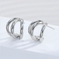 wholesale Metal geometric C-shaped hoop earrings for women, minimalist fashion, trendy and unique, versatile high-end earrings-xb800-Multiple Hoop Earrings (Silver)