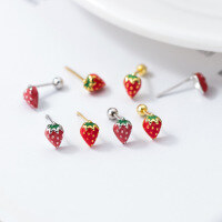 wholesale S925 Sterling Silver Fresh Sweet Ins Style Niche Design Minimalist Strawberry Stud Earrings M05972-S925 silver earrings pair>silver