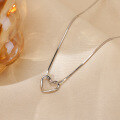 wholesale S925 Sterling Silver Openwork Heart Pendant Necklace for Women, Summer Snake Chain, Light Luxury and High-End Design, Niche Collarbone Necklace-0-1