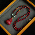 wholesale Metal material carved natural cinnabar gourd pendant necklace with beeswax, turquoise, and magnolia live streaming supply chain-0-1