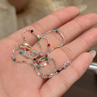 wholesale S925 Sterling Silver Rainbow Bead Women's Necklace Light Bead Geometric Colored Bead Ins Irregular IU Same Style Collarbone Chain D9456-S925 silver necklace small light beads about 1.7MM 925 silver