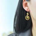 wholesale Gold-plated 925 Silver Certificate Ethnic Vintage Style Jade Earrings, Ruyi Openwork Inlaid with Hetian Jasper-0-1