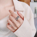 wholesale S925 Sterling Silver Korean-style Minimalist Unisex Zircon-Embedded Geometric Line Pattern Open Ring-0-3