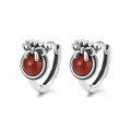 wholesale S925 Sterling Silver Vintage Ethnic-style Exquisite Bow with Southern Red Hong Kong-style Earrings for Women-0-6