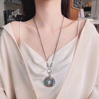 wholesale S990 Sterling Silver Guochao Ethnic Style Fine Craft Resin Enamel Hollow Peony Flower DIY Pendant Accessory-110PF/single pendant about 19.8g