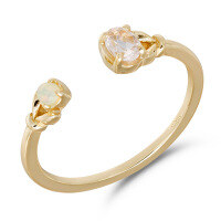 wholesale S925 Sterling Silver Gold-Plated with Natural Pink Morganite and Opal Stackable Adjustable Bloom Ring for Women-Morganite/Opal Leaf-Shaped Open Ring  One Size