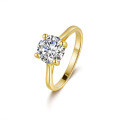18K Gold Plated S925 Silver Round Moissanite Four-Prong Ring-0-3